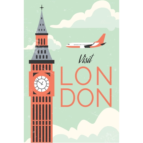 EzPosterPrints - Retro World Famous City Posters - Decorative, Vintage, Retro, Grunge Travel Poster Printing - Wall Art Print for Home Office - LONDON-4, ENGLAND - 24X36 inches