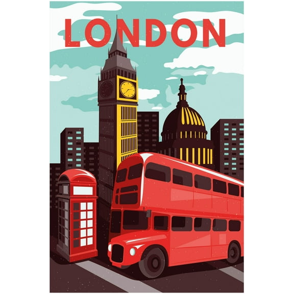 EzPosterPrints - Retro World Famous City Posters - Decorative, Vintage, Retro, Grunge Travel Poster Printing - Wall Art Print for Home Office - LONDON-6, ENGLAND - 12X18 inches