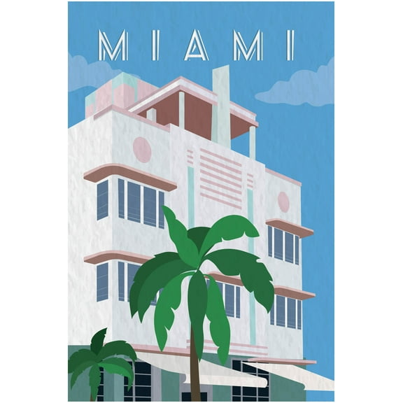 EzPosterPrints - Retro World Famous City Posters - Decorative, Vintage, Retro, Grunge Travel Poster Printing - Wall Art Print for Home Office - MIAMI-2, FLORIDA - 12X18 inches