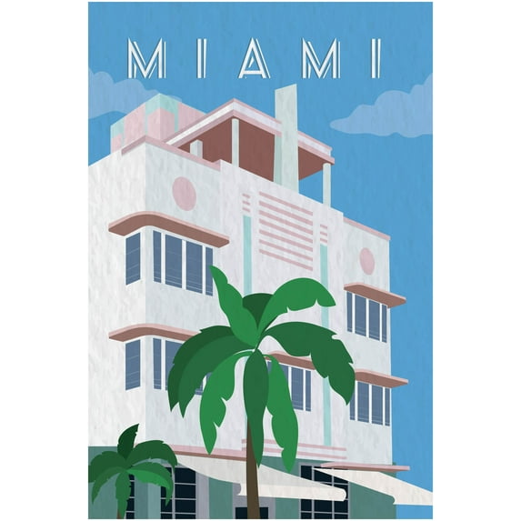 EzPosterPrints - Retro World Famous City Posters - Decorative, Vintage, Retro, Grunge Travel Poster Printing - Wall Art Print for Home Office - MIAMI-2, FLORIDA - 16X24 inches