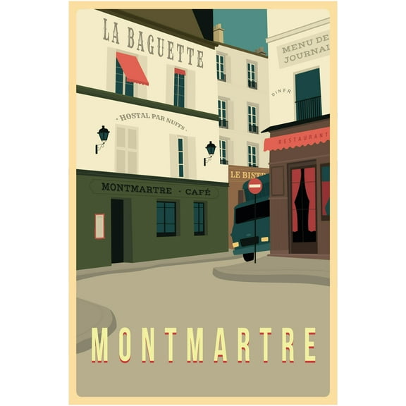 EzPosterPrints - Retro World Famous City Posters - Decorative, Vintage, Retro, Grunge Travel Poster Printing - Wall Art Print for Home Office - MONTMARTRE, FRANCE - 12X18 inches