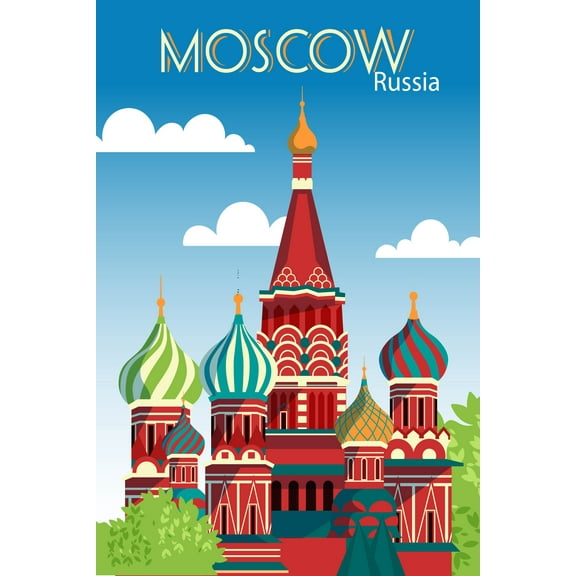 EzPosterPrints - Retro World Famous City Posters - Decorative, Vintage, Retro, Grunge Travel Poster Printing - Wall Art Print for Home Office - MOSCOW, RUSSIA - 12X18 inches