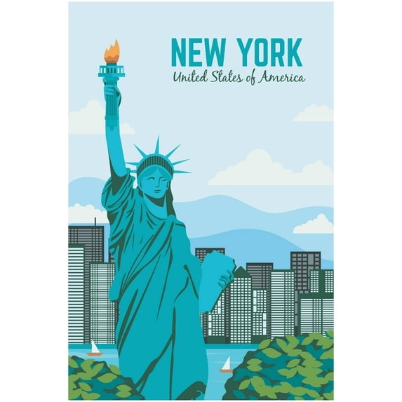 EzPosterPrints - Retro World Famous City Posters - Decorative, Vintage, Retro, Grunge Travel Poster Printing - Wall Art Print for Home Office - NEW YORK, NEW YORK - 48X32 inches