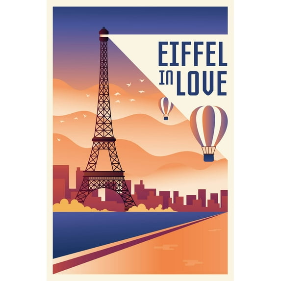 EzPosterPrints - Retro World Famous City Posters - Decorative, Vintage, Retro, Grunge Travel Poster Printing - Wall Art Print for Home Office - PARIS-2, FRANCE - 16X24 inches