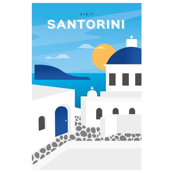 EzPosterPrints - Retro World Famous City Posters - Decorative, Vintage, Retro, Grunge Travel Poster Printing - Wall Art Print for Home Office - SANTORINI, ITALY - 12X18 inches