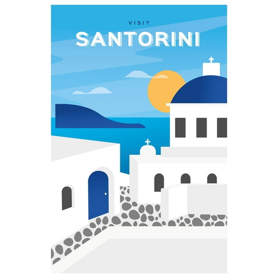EzPosterPrints - Retro World Famous City Posters - Decorative, Vintage, Retro, Grunge Travel Poster Printing - Wall Art Print for Home Office - SANTORINI, ITALY - 24X36 inches
