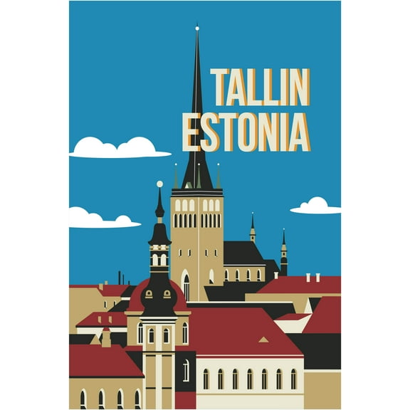 EzPosterPrints - Retro World Famous City Posters - Decorative, Vintage, Retro, Grunge Travel Poster Printing - Wall Art Print for Home Office - TALLIN, ESTONIA - 12X18 inches
