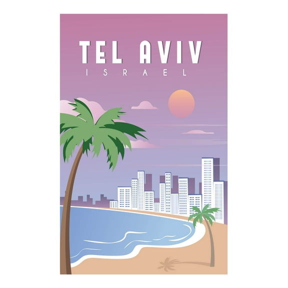 EzPosterPrints - Retro World Famous City Posters - Decorative, Vintage, Retro, Grunge Travel Poster Printing - Wall Art Print for Home Office - TEL AVIV, ISRAEL - 12X18 inches