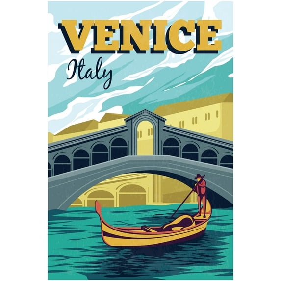 EzPosterPrints - Retro World Famous City Posters - Decorative, Vintage, Retro, Grunge Travel Poster Printing - Wall Art Print for Home Office - VENICE-2, ITALY - 24X36 inches