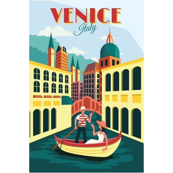 EzPosterPrints - Retro World Famous City Posters - Decorative, Vintage, Retro, Grunge Travel Poster Printing - Wall Art Print for Home Office - VENICE, ITALY - 48X32 inches