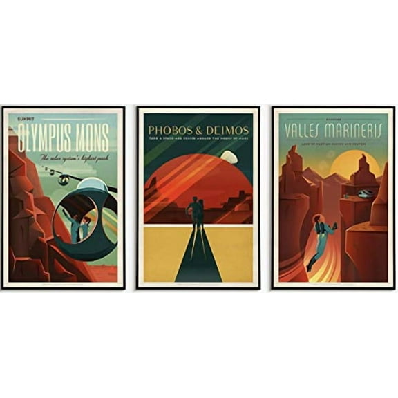 EzPosterPrints - SpaceX Vintage Space Travel Posters - 3 Pieces Space Theme Wall Arts For Home, Office, Kidsroom, Classroom (Set of 3) - 24X36 inches
