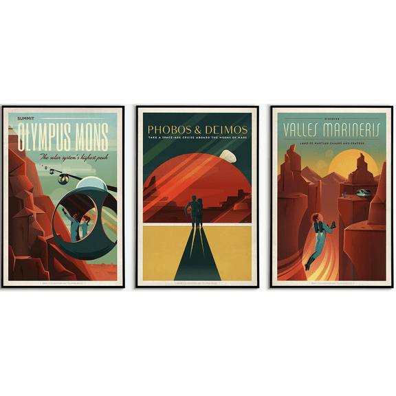 EzPosterPrints - SpaceX Vintage Space Travel Posters, SPACEX MARS POSTERS, Set of 3 - 24X36 inches