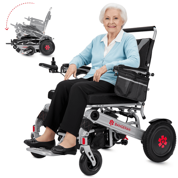 EzStapler Mammoth EX Heavy Duty Auto Fold Electric Wheelchair - Bariatric Foldable Lightweight Electric Power Wheelchair, 400 lb Automatic Mobility Wheelchair for Enhanced Travel Transport - Silver