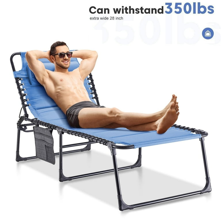 Ezcheer Oversize Folding Chaise Lounge Outdoor 16 inch Extra High Patio Camping Sunbathing Recliner Support 350lbs Lay Flat Pool Beach Lawn Chair