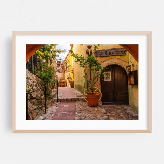 Eze - Medieval Village of France 1 - Èze Provence-Alpes-Côte d'Azur France Photography Architecture Rustic Street Photography Travel Poster Scenic Vintage Oak Framed Wall Art Print 5 x 7 inches