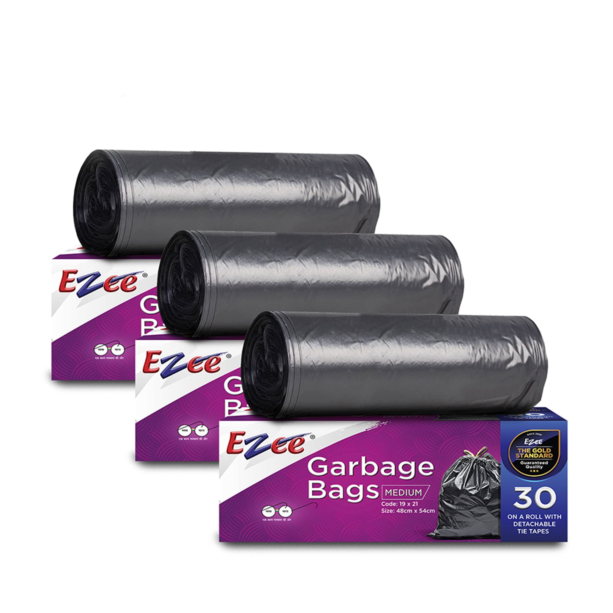 Ezee Black Garbage Bags For Dustbin, 90 Pcs, Medium 19 X 21 Inches