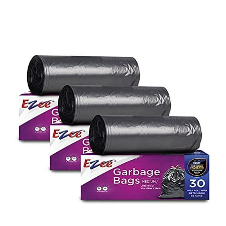 Ezee Black Garbage Bags for Dustbin 90 Pcs Medium 19 X 21 Inches 30 Pcs x Pack of 3