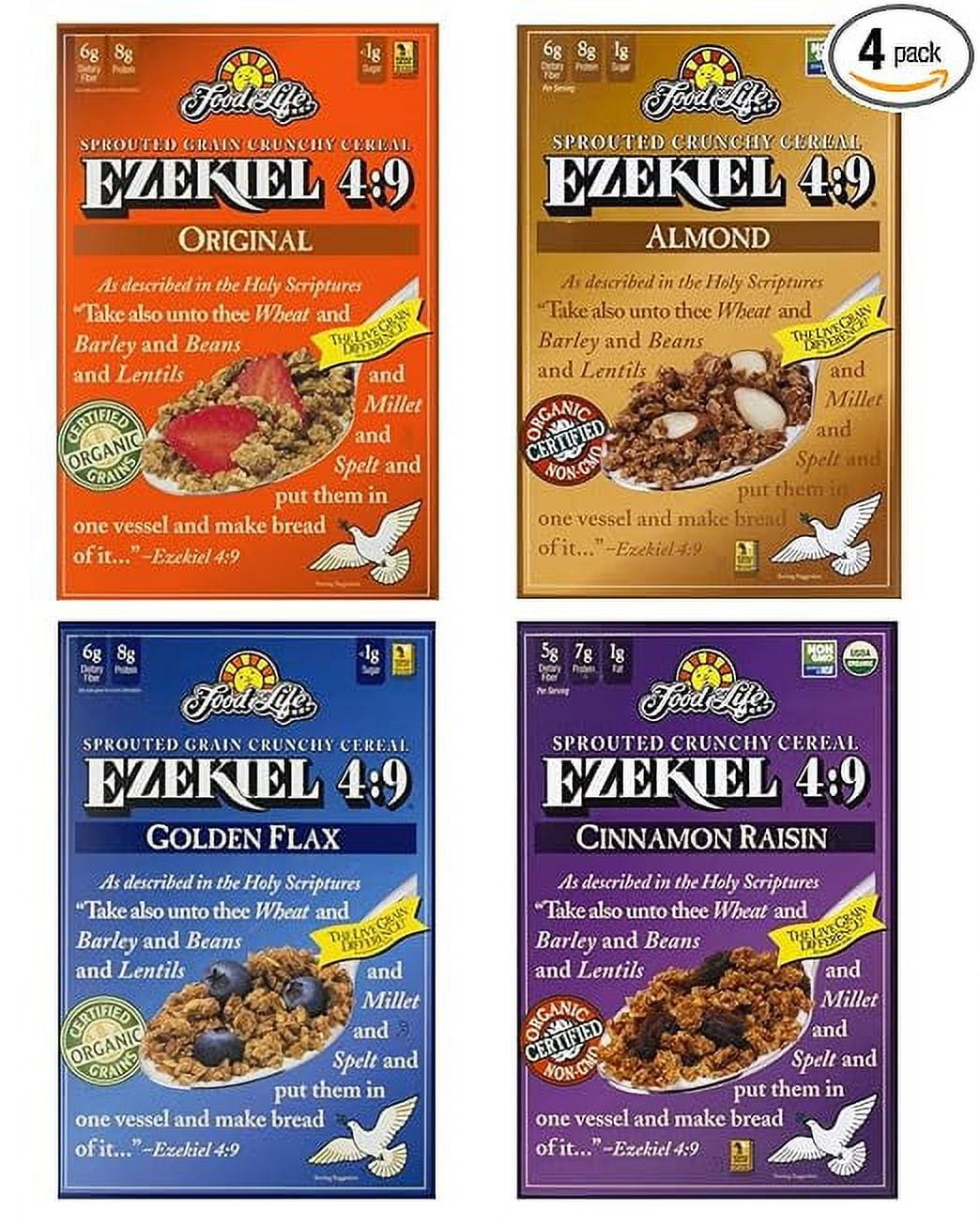 Ezekiel 49 Food For Life Organic Sprouted Whole Grain Cereal Variety Pack. Original, Cinnamon