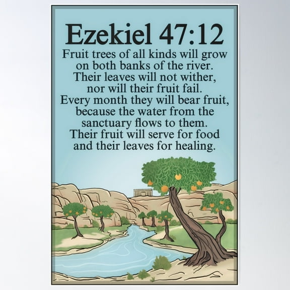 Ezekiel 47:12 Poster Wall Art, Modern Wall Decor For Living Room Bedroom, 16x24 UNFRAMED