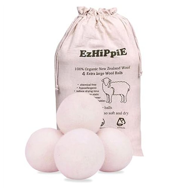 Ezhippie Quality Wool Dryer Balls 4 XL Pack 1000+ Loads Pure