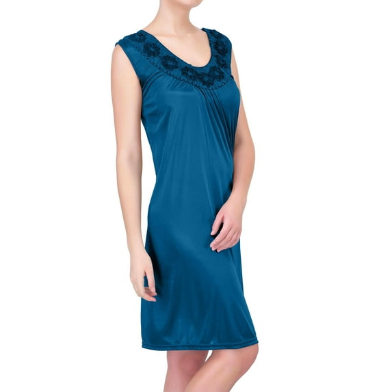 Ezi Satin Nightgowns for Women - Soft & Breathable Knee-Length Night Gowns - Adult Womens Nightgown M - Plus Size,2X,Jewel Blue
