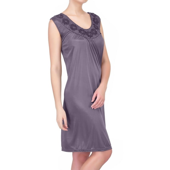 Ezi Satin Nightgowns for Women - Soft & Breathable Knee-Length Night Gowns - Adult Womens Nightgown M - Plus Size,2X,Lavender