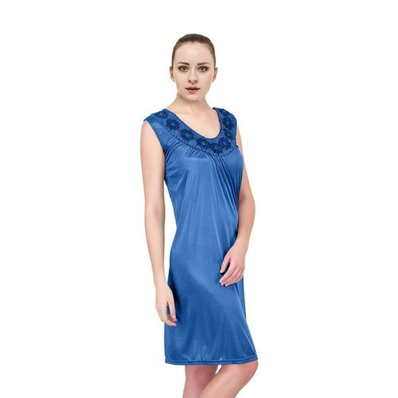Ezi Satin Nightgowns for Women - Soft & Breathable Knee-Length Night Gowns - Adult Womens Nightgown M - Plus Size,2X,Light Blue