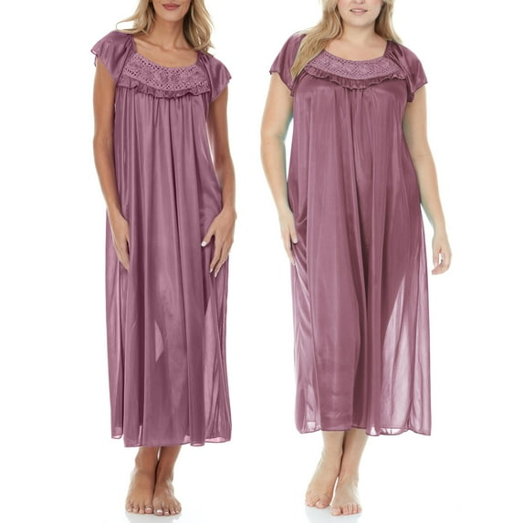 Ezi Satin Nightgowns for Women - Soft & Breathable Knee-Length Night Gowns - Adult Womens Nightgown M - Plus Size,2X,Sky Blue