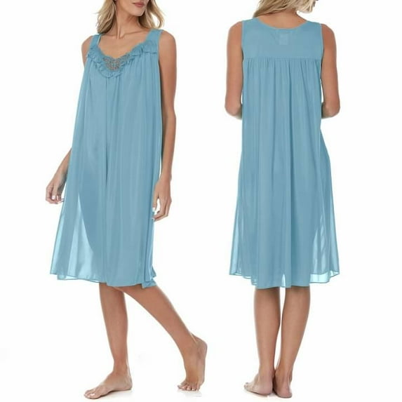 Ezi Satin Nightgowns for Women - Soft & Breathable Knee-Length Night Gowns - Adult Womens Nightgown M - Plus Size,5X,Light Blue