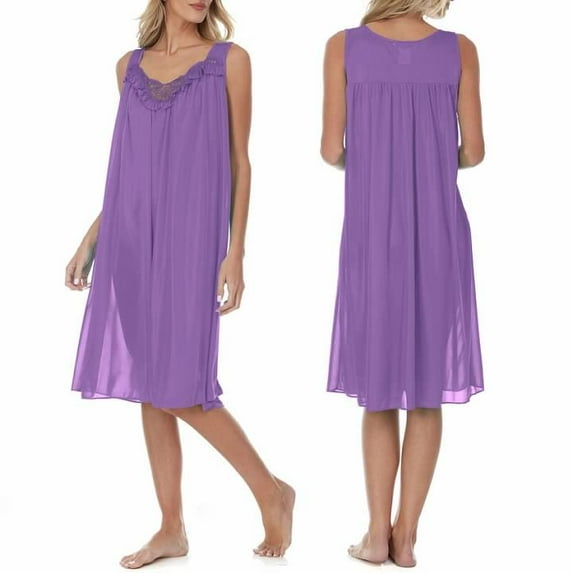 Ezi Satin Nightgowns for Women - Soft & Breathable Knee-Length Night Gowns - Adult Womens Nightgown M - Plus Size,L,Meadow Violet