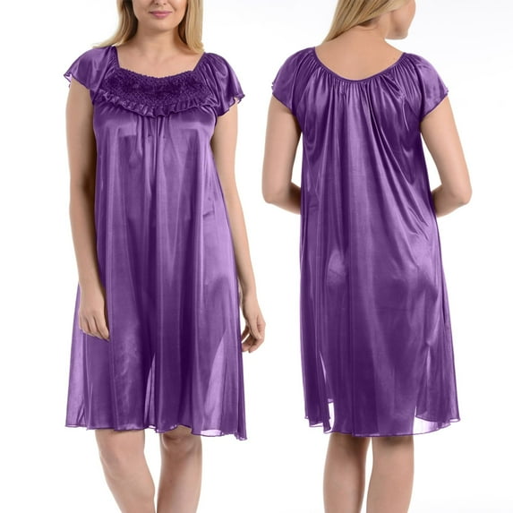 Ezi Satin Nightgowns for Women - Soft & Breathable Knee-Length Night Gowns - Adult Womens Nightgown M - Plus Size,L,Meadow Violet