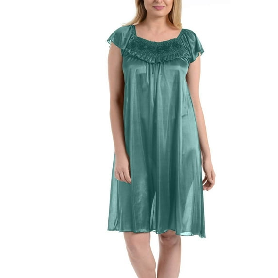 Ezi Satin Nightgowns for Women - Soft & Breathable Knee-Length Night Gowns - Adult Womens Nightgown M - Plus Size,L,Sea Green