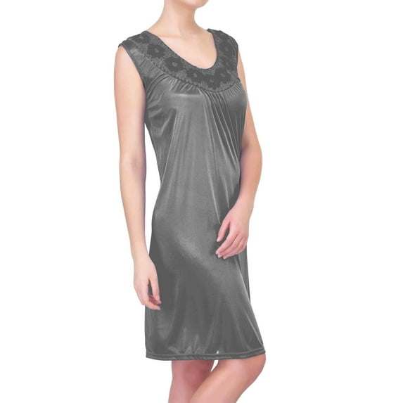 Ezi Satin Nightgowns for Women - Soft & Breathable Knee-Length Night Gowns - Adult Womens Nightgown M - Plus Size,XL,Silver Gray