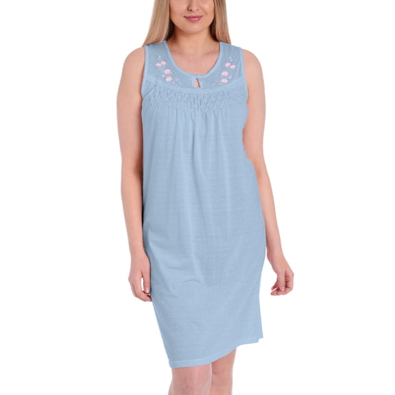 Ezi Women's Cotton-rich Sleeveless Nightgown,XL,Blue