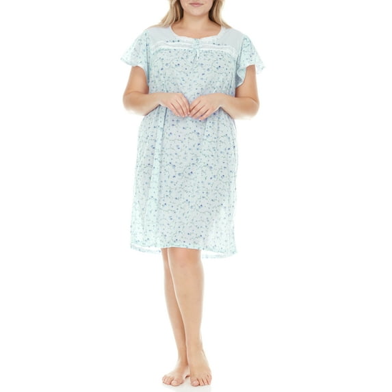Ezi Women's Plus Cap Sleeve Floral Nightgown