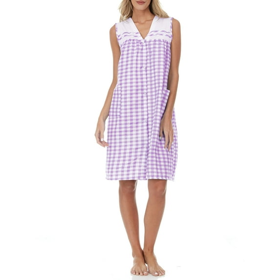Ezi Women's Plus Duster7 Sleeveless Cotton-Rich House Dress,1X,Purple
