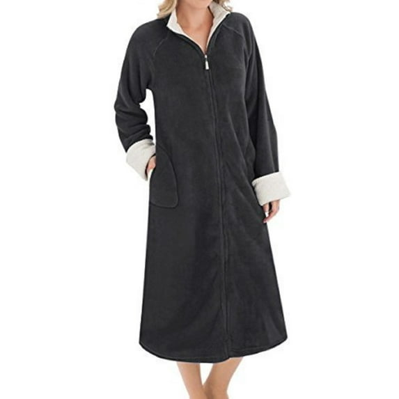 Ezi Women's Zip Front Plush Fleece Velour House Lounge Robe