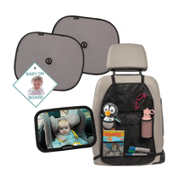 Ezimoov Car Travel Accessories for Baby, Kids, Car Mirror, Organizer, Sun Shade, Baby on Board Sign