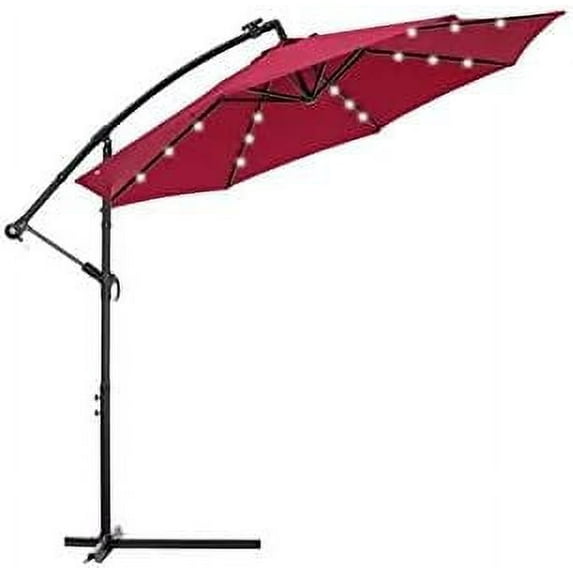 Ezone 10ft Solar LED Offset Hanging Outdoor Patio Umbrella with Easy Tilt Adjustment