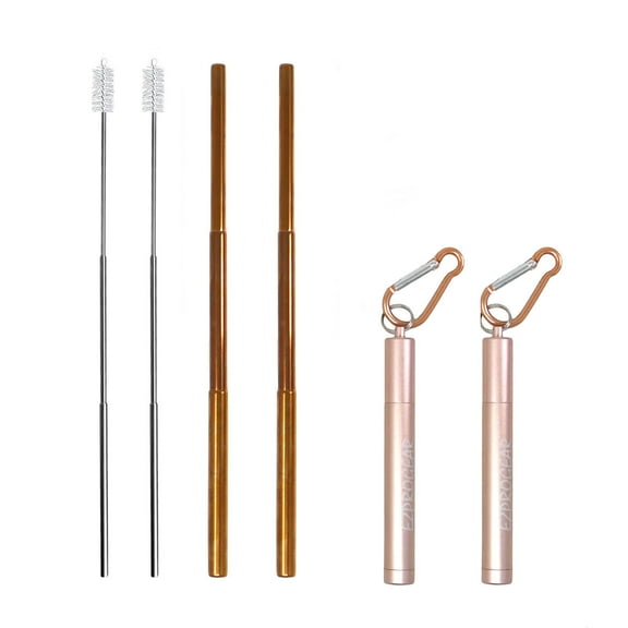 Ezprogear 2 Pack Collapsible Stainless Steel Milkshake and Smoothies Straw Rose Gold Color Telescopic Portable Straws with Case (2 Pack, RoseGold)