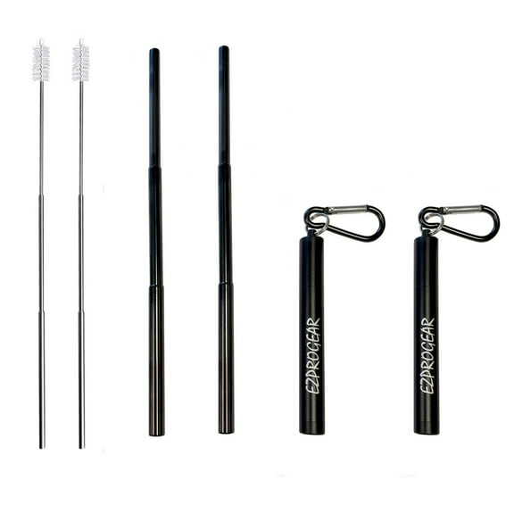 Ezprogear 2 Pack Metal Collapsible Stainless Steel Drinking Straw Silver Color Telescopic Portable Straws with Case (2 Pack, Black Color)