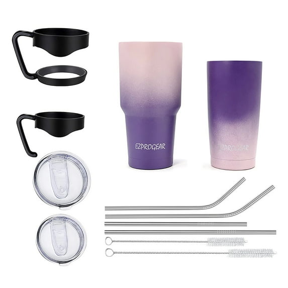 Ezprogear 20 oz & 30 oz Stainless Steel Coffee Tumbler Vacuum Insulated Double Wall Travel Mug Water Cup with Straws and Handle (20 oz & 30 oz, Pink/Purple)
