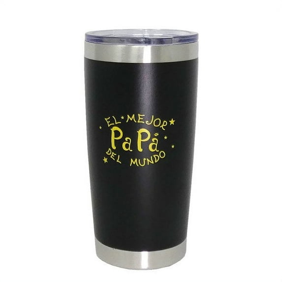 Ezprogear 20 oz Tumbler El Mejor Papa Del Mundo Double Wall Insulated Cup with Straws & Lid (20 oz Papa Black)