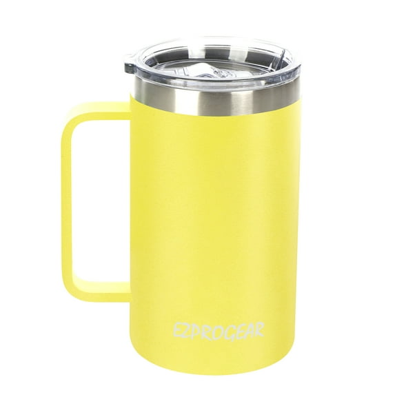 Ezprogear 24 oz Neon Yellow Coffee Mug, Vacuum Insulated Camping Mug with Lid, Double Wall Stainless Steel Coffee Tumbler with Handle, Reusable Travel Thermal Cup