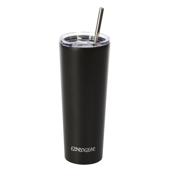 Ezprogear 26 oz Black Stainless Steel Skinny Tumbler Double Wall Vacuum Insulated Iced Coffee Travel Mug Cup with Straws & Lid