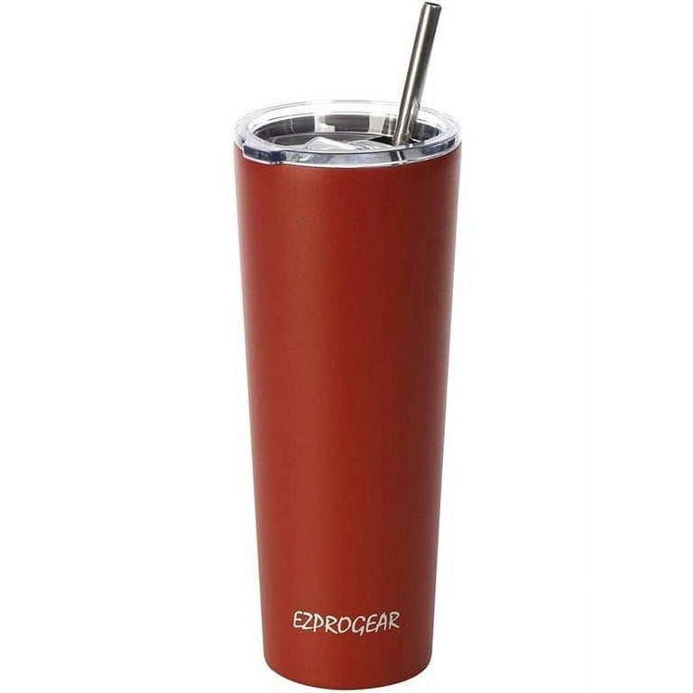 Ezprogear 26 oz Stainless Steel Skinny Coffee Tumbler Vacuum Insulated Travel  Mug Water Cup with Lid & Straw (Cherry) 