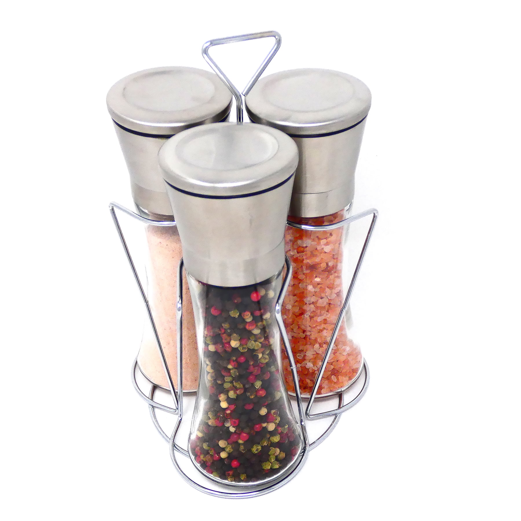 Ezprogear 3 Set Tall Salt and Pepper Grinder with Adjustable Coarseness and  Stand - Salt or Pepper Mill Shaker Set with 2 Extra Shaker Lid