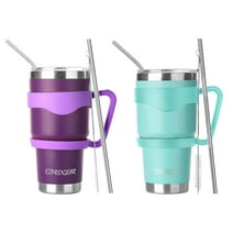 Ezprogear 30 oz 2 Pack Purple/Mint Stainless Steel Tumbler Double Wall Vacuum Insulated with Straws and Handle