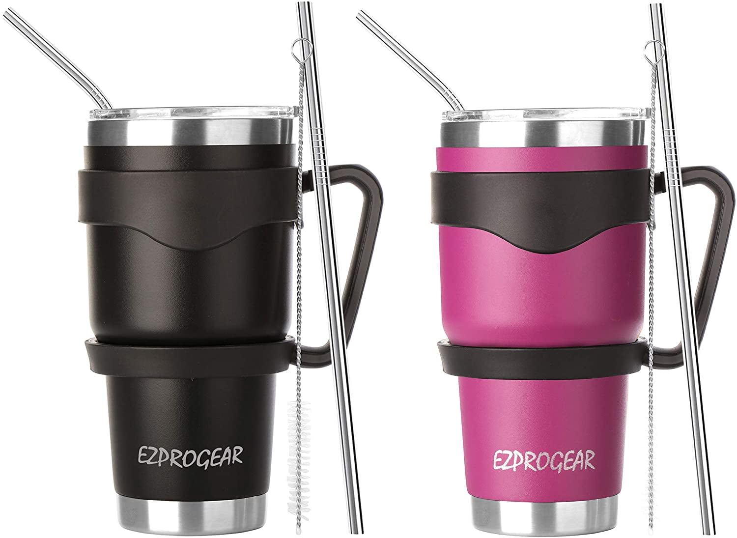 Ezprogear 30 oz 2 Pack Stainless Steel Tumbler Double Wall Vacuum Insulated  Coffee Cup Travel Mug with Handle & Straws (Black & Magenta) - Walmart.com