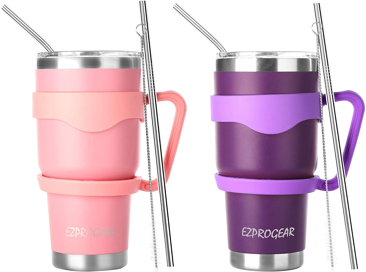 Ezprogear 40 oz Carnation Pink Stainless Steel Mug Beer Tumbler Double Wall  Coffee Cup with Handle and Lid